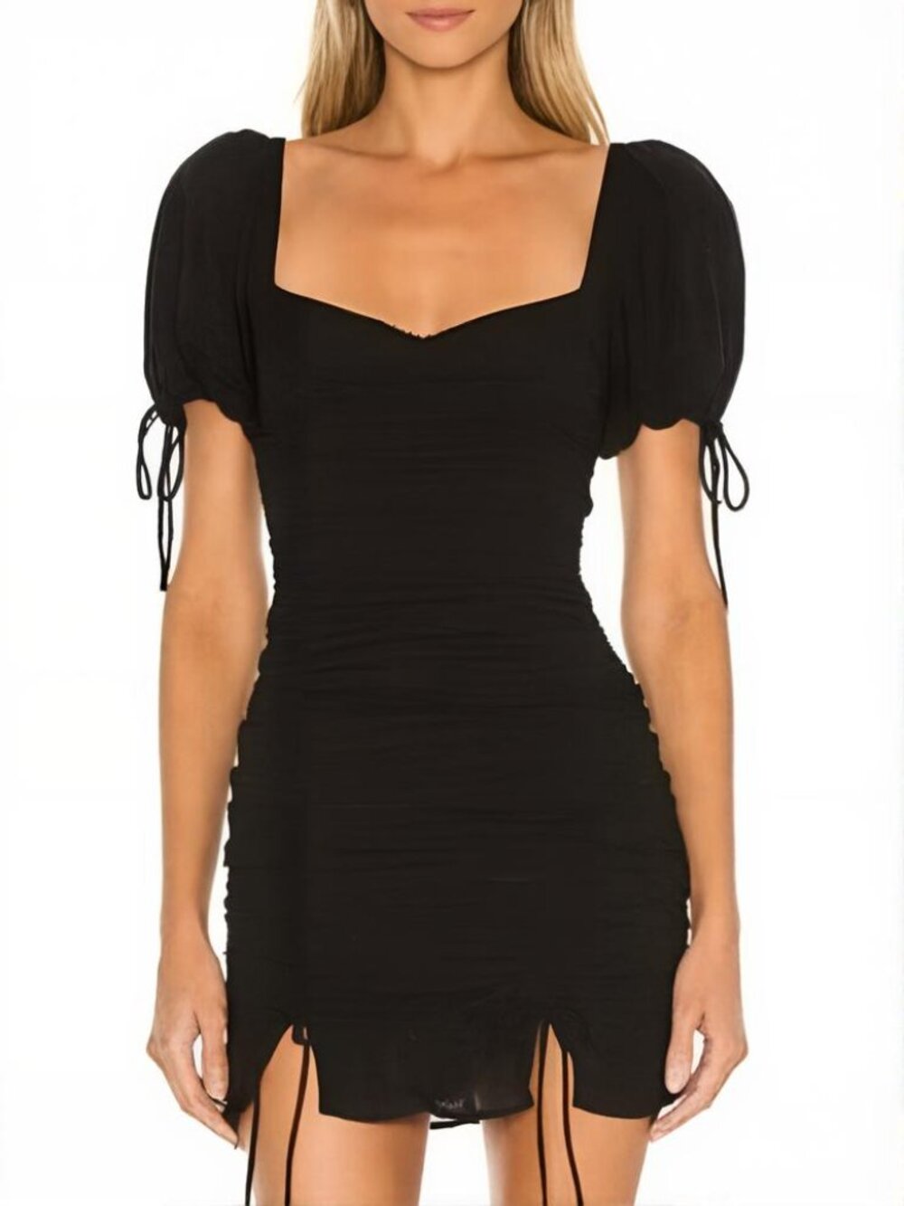 Majorelle Gerald Ruched Puff Sleeve Mini Dress Black S